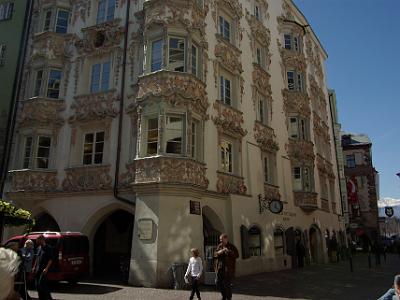 Wednesday 2009-04-01&nbsp;&nbsp;&nbsp;    Herzog Friedrich Straße Innsbruck Austria   In about 1730 the the facade was decorated with late baroque stuccos by artists of the Weßobrunn School.  It is now a residential and commercial building.