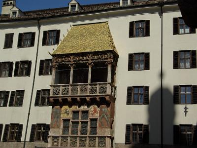 Wednesday 2009-04-01&nbsp;&nbsp;&nbsp;    City Tower Innsbruck Austria   The Golden Roof  is a landmark in Innsbruck, built in 1500. It was decorated with 2657 fire-gilded copper tiles for Maximilian I, Holy Roman Emperor. The reliefs on the balcony show coats of arms, symbols and other figures in his life