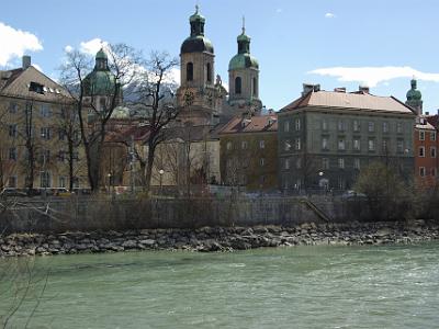 Wednesday 2009-04-01 &nbsp;&nbsp;&nbsp;  The Inn River Innsbruck   St James' Cathedral comes into view.