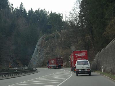 Thursday 2009-04-02&nbsp;&nbsp;&nbsp;   Black Forest   The reason for our slow travel became clear at last.  Wherever we went on the B Roads, we followed trucks and trucks have a 60 kmh limit on 100 kmh roads. So we followed these two for about 20-30 minutes.