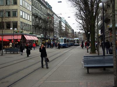 Wednesday 2009-03-25 &nbsp;&nbsp;Zurich Switzerland  We walk down Bahnhofstraße, a street full of high class stores.