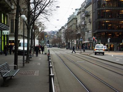 Wednesday 2009-03-25 &nbsp;&nbsp;Zurich Switzerland  No vehicular traffic, just pedestrians and trams.