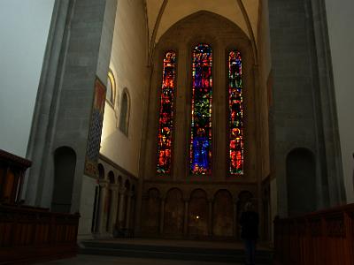 Wednesday 2009-03-25 &nbsp;&nbsp;Zurich Switzerland  The stained-glass windows in the choir were made in 1933 by Augusto Giacometti and they depict angels above the Three     Magi     bearing gifts to the Virgin and Child. The term Magi  is most commonly used in reference to the    Gospel of Matthew's    "Wise men from the East" who attended the     Nativity of Jesus.