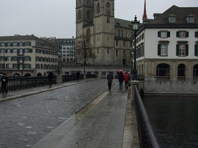 Wednesday 2009-03-25 &nbsp;&nbsp;Zurich Switzerland  View of the Grossmünster from the Münsterbrücke (1838) . The Wasserkirche is to the right of the white building.