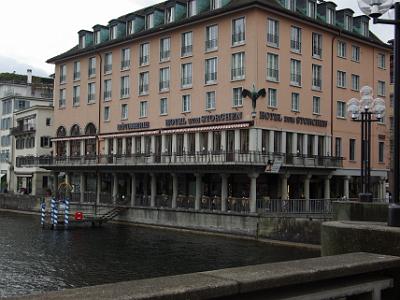 Wednesday 2009-03-25 &nbsp;&nbsp;Zurich Switzerland  The Stork Hotel near the Rathausbrücke. Note the boat landing for the wealthier guests.