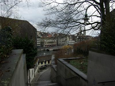 Wednesday 2009-03-25 &nbsp;&nbsp;Zurich Switzerland  We're on the western side of the river and follow some steps up to Lindenhof.