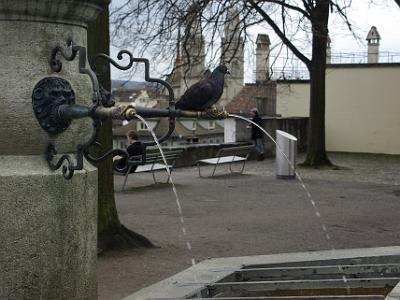 Wednesday 2009-03-25 &nbsp;&nbsp;Zurich Switzerland  The Hedwig fountain (1688) commemorates the 1291 defense of the town by the women of Zürich against Albert I of Germany.