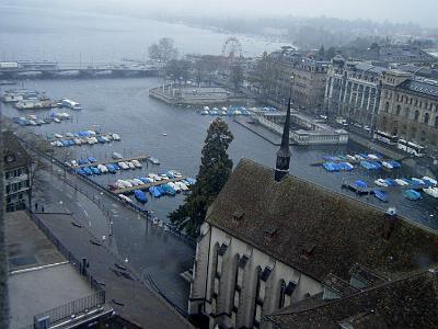 Wednesday 2009-03-25 &nbsp;&nbsp;Zurich Switzerland  The Wasserkirche (Water Church) is below us. In medieval legend, the Wasserkirche is the execution place of the three martyrs.