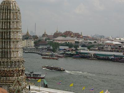 Tuesday 2009-04-07&nbsp;&nbsp;&nbsp; Wat Arun Temple   From the upper platform looking across the Chao Phraya River at the Grand Palace.