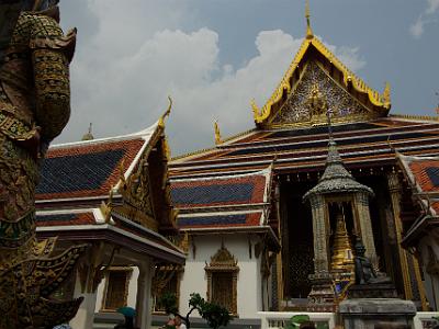 Tuesday 2009-04-07 &nbsp;&nbsp;&nbsp; The Grand Palace, Bangkok   Royal Monastery of the Emerald Buddha. The emerald buddha is carved from a block of green jade first discovered in 1434, covered in plaster.  Later the abbot who discovered it noticed green stone underneath and thought it was emerald.