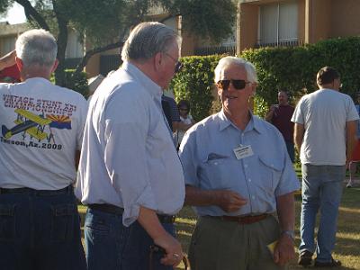 Wednesday 2009-03-18&nbsp;&nbsp;>Appearance Judging   Dennis talking with Jack Sheeks. Jack is the designer of many of the models present at the Vintage Stunt Contest.