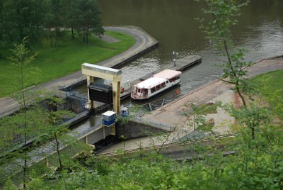 Sunday 13 June, 2010  A  tour boat enters the lock below us.