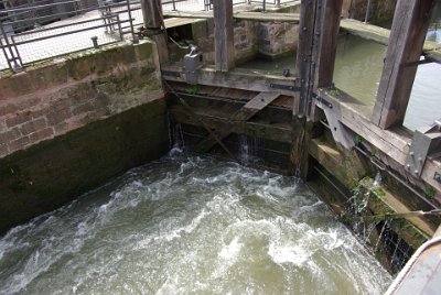 Monday 14 June, 2010  The sluice gate for the river lock at La Petite Paris. : 2010-06-14 Strasbourg