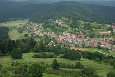 Wednesday 16  June, 2010  The village of Dabo, immediately below us,  nestles in the hills of the Vosges : 2010-06-16 Rocher of Dabo