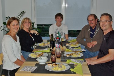 Tuesday 15  June, 2010  The young man at the table is Maxime, Nathalie and Denis' son. He is going to Los Angeles to complete his studies and to become proficient in English.     Next we visit the Rocher of Dabo with Michele : 2010-06-15 voges