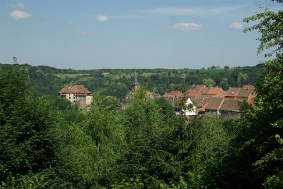 Wednesday 7 July, 2010 &nbsp;   We're looking down from the Garden of the Poets into the restored old town. The Chateau is to the left and the church spire belongs to the Simultaneous Church of the Assumption. : 2010-07-02 JGR EAGLES NEST