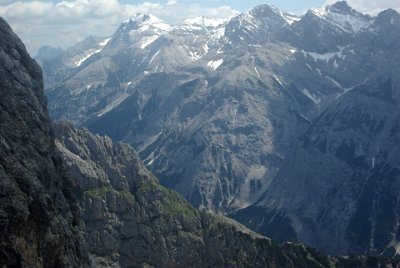 Friday 25  June, 2010  From this viewing spot, we can see the remains of the     uplifting that started about 100 Mya   . The snow-covered peak is called    Östliche Karwendelspitze     at 2537 metres on the border between Bavaria and Tyrol. : 2010-06-25 Mittenvald