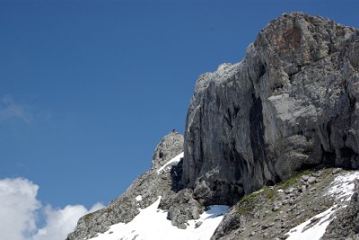 Friday 25  June, 2010  This is the    Westliche Karwendelspitze     (Western Karwendel top) at 2385 metres. It was the highest degree of difficulty. The young person (no doubt) in this picture must have amazing views and not suffer from acrophobia. : 2010-06-25 Mittenvald