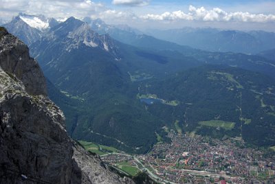 Friday 25  June, 2010  Curiously, because of the way the border follows the peaks of the alps, the caldera of the ancient volcano to the left is in Austria and Germany  is the other side of it to the north. : 2010-06-25 Mittenvald