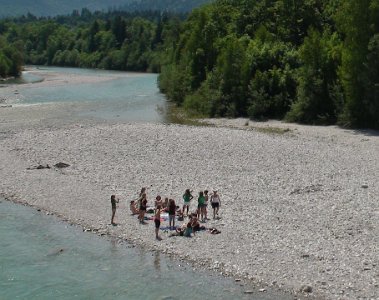 Tuesday 29  June, 2010  The Isar River flows through Lenggries towards Bad Tölz. These kids were enjoying the sunshine. We wandered up and down the main street for a while and then went home until it was time for the appointment with Dr Hoffman. : 2010-06-30 JGR MUNICH