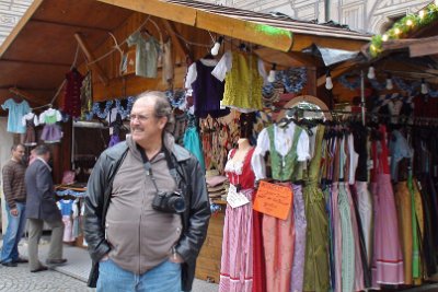 Monday 21  June, 2010  The womens' clothes on the rack beside me are called dirndls. A     dirndl     is a traditional dress worn in southern Germany, Liechtenstein, Austria, Switzerland and South Tyrol, based on the historical costume of Alpine peasants. : 2010-06-21 JGR Munich