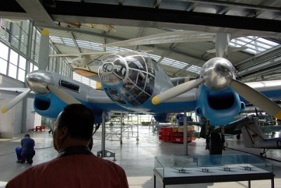 Wednesday 30  June, 2010 Heinkel He 111 H-16 (CASA 2.111 B)  The He 111 was designed as a multipurpose aircraft and was used alongside the Ju 88 as a standard bomber of the Luftwaffe in WWII.  The exhibited aircraft is a  CASA 2.111B version produced under licence until 1956 by Construcciones Aeronáuticas S.A. (CASA) in Tablada, Spain : 2010-06-30 air museum