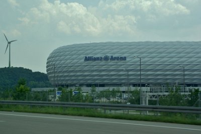 Wednesday 30  June, 2010  The other mound is near the Allianz Arena, a soccer stadium opened in 2006 and home to the FC Bayern Munich.  The dome changes colours to red, white or blue depending on which team is playing. I asked Rolf  what it was like being a child in Germany during WWII and he spoke about it all the way back to Egling. For me, this was a fascinating insight. : 2010-06-30 air museum