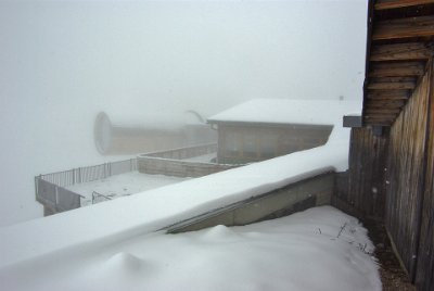 Sunday 20 June, 2010  This amazing scene is Karwendel in the middle of summer. It's actually snowing as we watch. : 2010-06-20 mittenwald