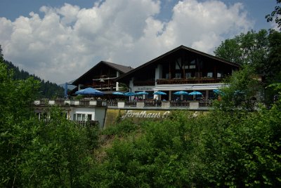 Thursday 1 July, 2010  Thirty minutes after making our poor decision,  we arrived at the station where there was a very nice guest house. We stopped for lunch, liquid refreshment and quite a rest. : 2010-07-01 partnach-lindenberg