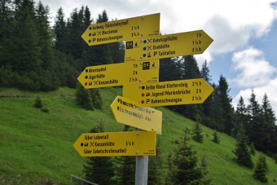 Wednesday 23  June, 2010  Tegelberg is a way station on the E4 hiking trail through the Ammergau Alps. The coloured dots indicate the degree of difficulty and there are shelter huts along the route. : 2006-06-23 Bavarian Alps