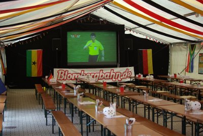 Wednesday 23  June, 2010  At the lower Blombergbahn station a tent and TV were  set up for tonight's Germany V Ghana World Cup Soccer. Germany won 1:0.    Next stop: We return to Munich for some good news : 2006-06-23 Bavarian Alps