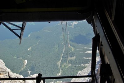 Monday 28  June, 2010  When we reached the top, I took this quick shot looking back down to the cable car station below. Then I was gently shooed away  to follow the rest of the alighting passengers. : 2010-06-28 sugspitze