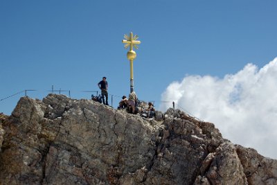 Monday 28  June, 2010  Our first sight is of the highest Christian cross in Germany on top of crumbly looking limestone. Bloody amazing! Here is the highest point on the highest mountain in Germany and it was once at the bottom of the ocean. : 2010-06-28 sugspitze