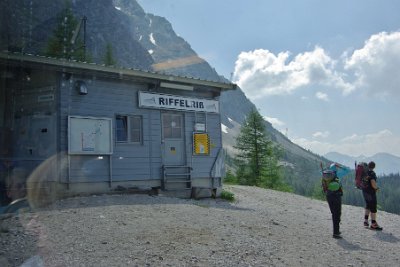 Monday 28  June, 2010   I suppose this means if the weather suddenly goes bad, and the cable-car can not run, people won’t be trapped on Zugspitze for the duration - nice. Two hikers have alighted at Riffelriss station, a stop on the way down. : 2010-06-28 sugspitze