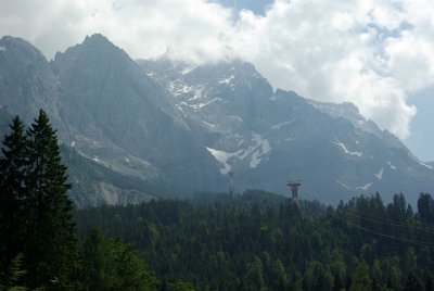 Monday 28  June, 2010  Looking back up to where we had been. That cable car was the scariest I have been on. : 2010-06-28 sugspitze