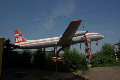 Wednesday 14 July, 2010  Ilyushin IL-18 Airliner  The turboprop Ilyuschin IL-18 was developed during the fifties for the Russian carrier Aeroflot. The aircraft had a capacity of up to 100 passengers and a top speed of 675 km/h.   Lucky kids, they can slide down the circular slippery dip to exit the plane. : 2010-07-13 Claus