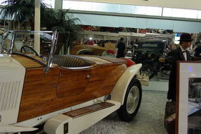 Wednesday 14 July, 2010  Rolls-Royce Phantom II Boattail Tourer  The chassis of this car was built in 1933 in Derby, England and was at first fitted with a five seater sport saloon body.  In the early 1950s the car reappeared at the Kenya Tea Company  in what was then British East Africa. The company contracted a local boatbuilder to replace the old coachwork with a boat shaped teakwood body built to a design by Hooper of London. This vehicle has been on display since 1999. : 2010-07-13 Claus