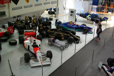 Wednesday 14 July, 2010  The F1 collection  The black car in the centre is the Lotus JPS 98 from the 1986 formula-1 season driven by the legendary Ayrton Senna. He won eight pole positions with this car. Senna finished the season in  fourth place with four runner-up places and victories at the Grands Prix of Jerez and Detroit . The car was powered by an 800 HP 1.5 litre, V6 Renault turbocharged engine. : 2010-07-13 Claus