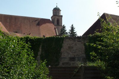 Wednesday 14 July, 2010 &nbsp;  The tower visible is part of the Segringer Gate.   After it had been damaged during the Swedish siege in 1648, the Italian builder Antonio Don rebuilt the tower in 1655  in Baroque style.  Steps lead from Segringer Gate into the town moat : 2010-07-14 JGR CLAUS