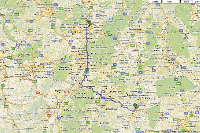 Friday 16 July, 2010 &nbsp;  At around 10:00 after breakfast, we said our sad goodbyes to Claus and headed for Frankfurt about 300 kms away. This map shows where we spent the majority of our time in Europe: Frankfurt, Strasbourg, Stuttgart,  Ulm, Munich and Nürnberg. You could spend a lifetime in these places and still not see all they have to offer.