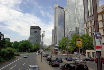 Saturday 12  June, 2010  From the bus we can see the skyscrapers and we hear for the first time that Frankfurt on Main is called Main-Hattan because of its skyline. : 2010-06-13 Frankfurt