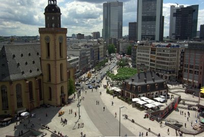 Saturday 12  June, 2010  St. Catherine's Church  is the largest Lutheran church in Frankfurt and is dedicated to the martyred early Christian saint, Catherine of Alexandria. She converted to Christianity in the 4th Century, refused the Roman  Emperor's advances and was condemned to death on the breaking wheel. According to legend, the wheel itself broke when she touched it, so she was beheaded. : 2010-06-13 Frankfurt