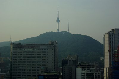 Thursday 10 June, 2010  Looking south is the Seoul Tower; we visit this later in the day. Air quality was one of the few things we did not enjoy during a stay in Seoul. : Seoul