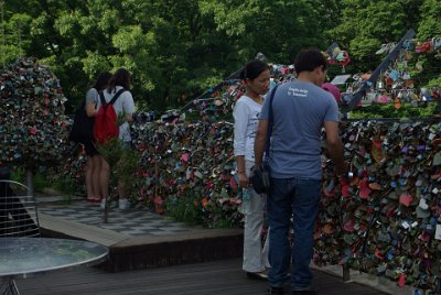 Thursday 10 June, 2010  We have never seen anything like this before; the locks of love: padlocks  with couples names and declarations of undying love secured to the fence. : Seoul