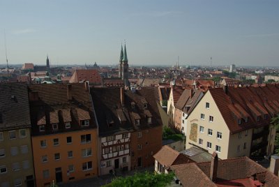 Monday 12 July, 2010 &nbsp;   The twin towers of St Sebaldus church can be seen in the centre while the tower of another major chiurch, St Lorenz Kirche, is visible in the upper left.  The tallest structure in Bavaria, the Nürnberg telecommunication tower, can be seen in the distance on the right. It  is 292 metres high and was built between 1977 and 1980. The altstadt is below us. : 2010-07-12 Nurnberg