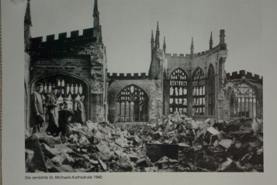 Monday 12 July, 2010 &nbsp;  This photo is in St Sebaldus and it shows the bomb damage done to a nearby church, the Parish Church of St. Michael.  It was severely damaged during WWII as this picture shows. : 2010-07-12 Nurnberg