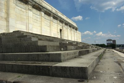 Monday 12 July, 2010 &nbsp;  The tribune grandstand (Zeppelinhaupttribüne) had a width of 360 meters and a smaller stand. It was one of Albert Speer's first works for the Nazi party and was based upon the Pergamon Altaris in the former Asia Minor city of Pergamon in the second century CE. : 2010-07-12 Nurnberg