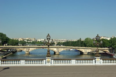 Thursday 8 July, 2010 &nbsp;  The bridge  was built between 1896 and 1900 and features Art Nouveau lamps, cherubs, nymphs and winged horses at either end. The style of the bridge reflects that of the Grand Palais on the right bank. The bridge behind is the Pont des Invalides. : 2010-07-08 Paris1