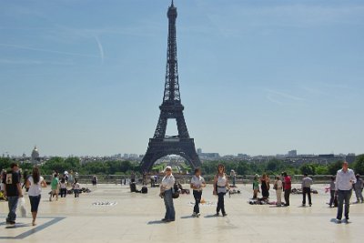 Thursday 8 July, 2010 &nbsp;  We get off the bus at stop 9 at a place called the Trocadero. The place is filthy and there are pests everywhere flogging trashy souvenirs. However, the view of the Eiffel Tower is superb. : 2010-07-08 Paris1