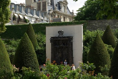 Friday 9 July, 2010 &nbsp;  The  Gates of Hell  is a monumental sculptural group work that depicts a scene from Dante's Inferno.  Some of its original sculptures were enlarged and became works of art of their own such as    The Thinker   (located above the door panels) and   The Kiss  . Rodin removed the  The Kiss  because it seemed to contrast with the other suffering figures. : 2010-07-09 Paris2